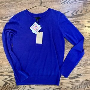 HALOGEN Crew Neck Merino Wool Blend Sweater In Royal Blue Neon Small NWT